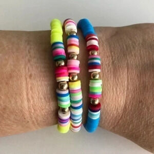 3 for $25/ Blue Yellow Rainbow 3 Rubber Disc Stretch Bracelets NWT